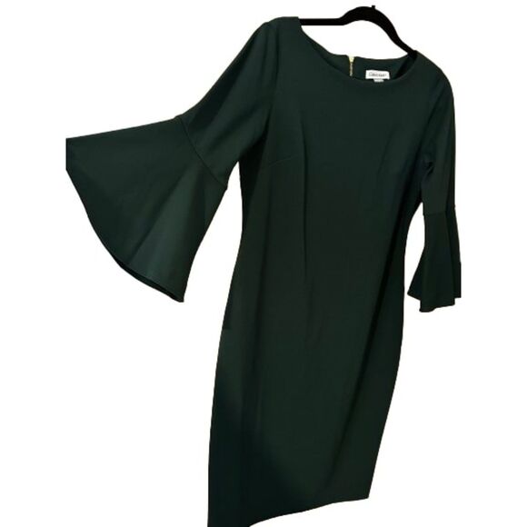 Calvin Klein 3/4 Bell Sleeve Boat Neck Sheath Dress, Green, Size 12 NWT - Picture 4 of 8